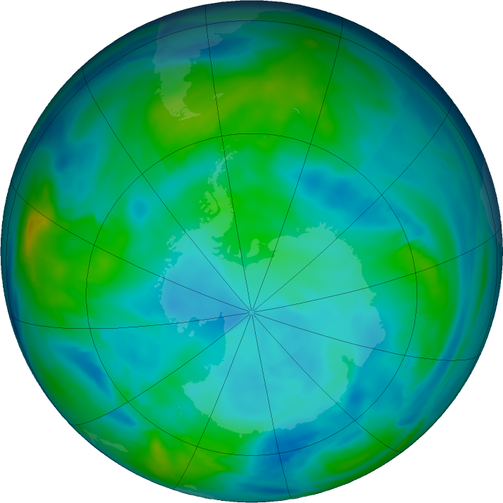 Antarctic ozone map for 27 May 2021